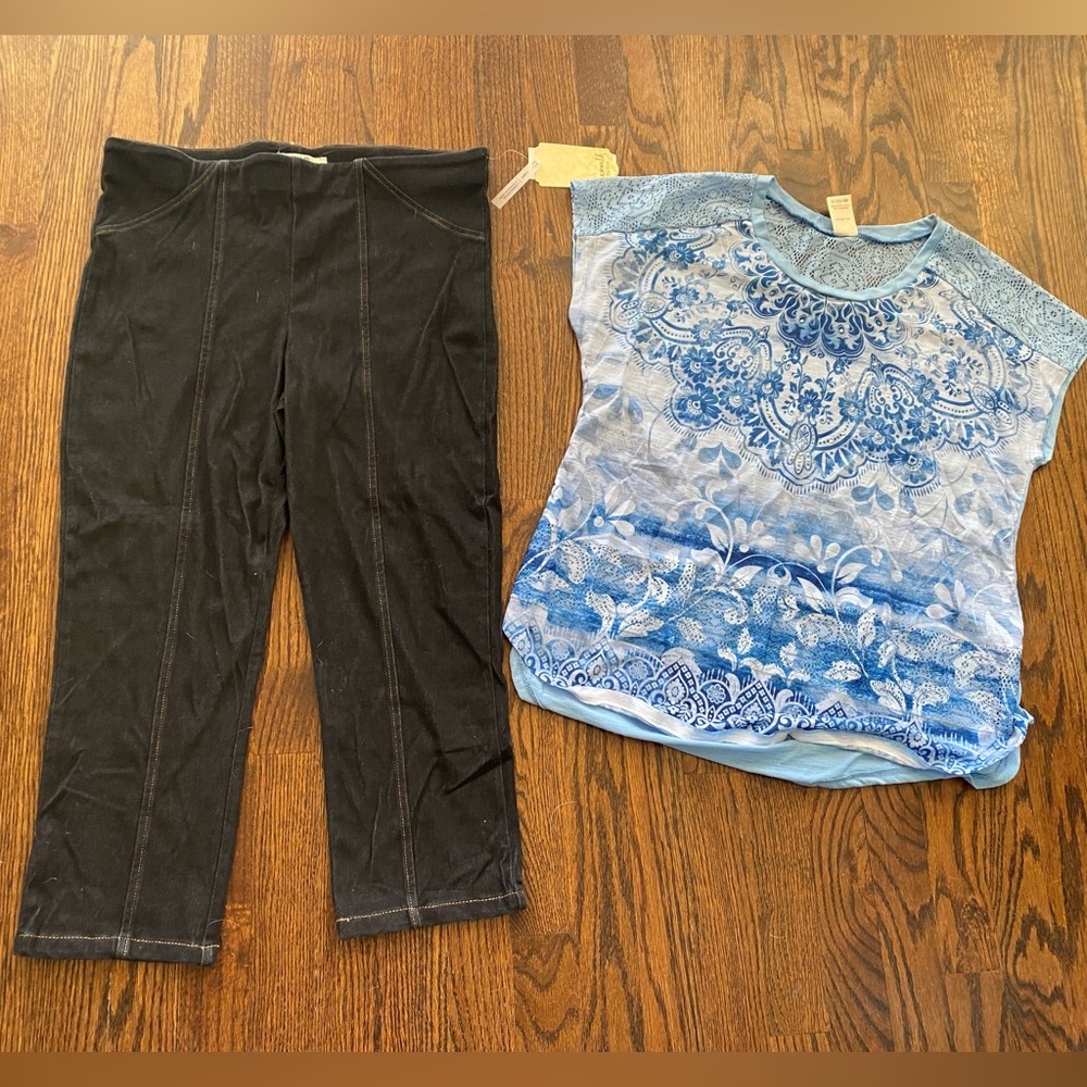 NWT One World L Denim Stretch Jeans Faded Glory L Blouse Outfit Lot